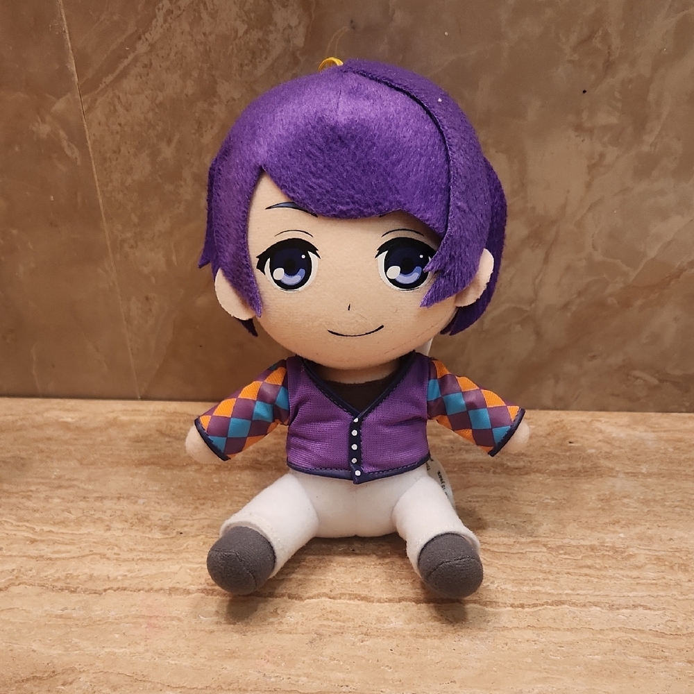 Plush Toy with Purple Hair and Colorful Sleeves